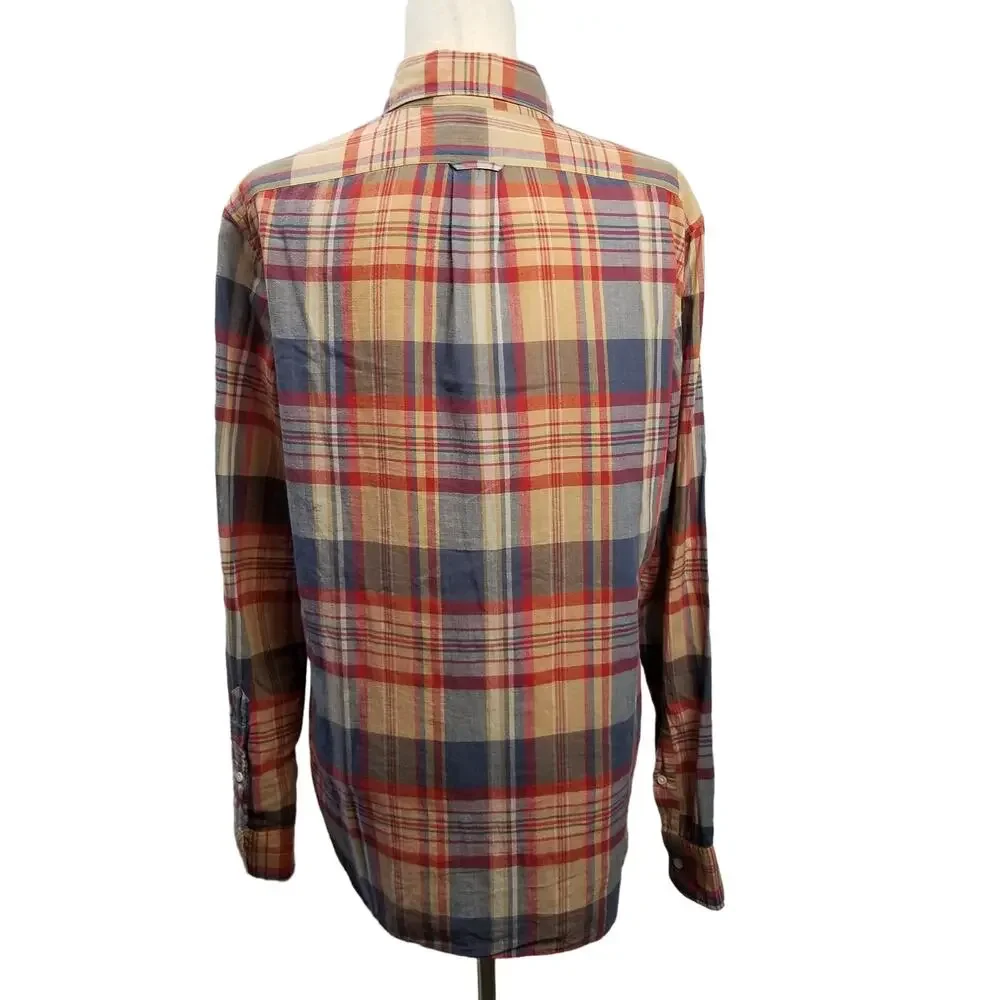 J Crew Red Blue Tan Plaid Button Down Long Sleeve Slim Shirt Size S